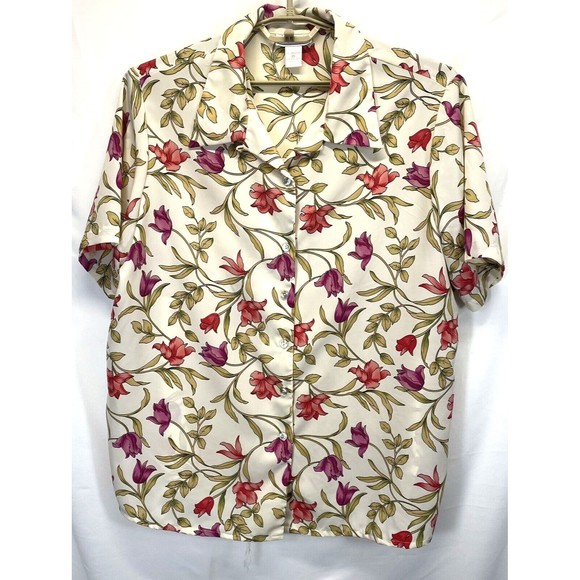 Jordan Women Size 2X Shirt Button Up Floral Blouse Short Sleeve RN64136 w/defect - Picture 1 of 10